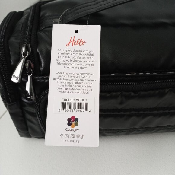 NWT LUG NEW TRAVEL TROLLEY OUTER BLACK COSMETICS MAKE-UP CASE STRIPED INTERIOR - Picture 5 of 6